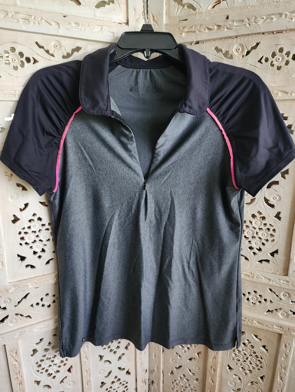 Swingdish Golf Athletic Polo- Grey, Black, Pink- Size Medium